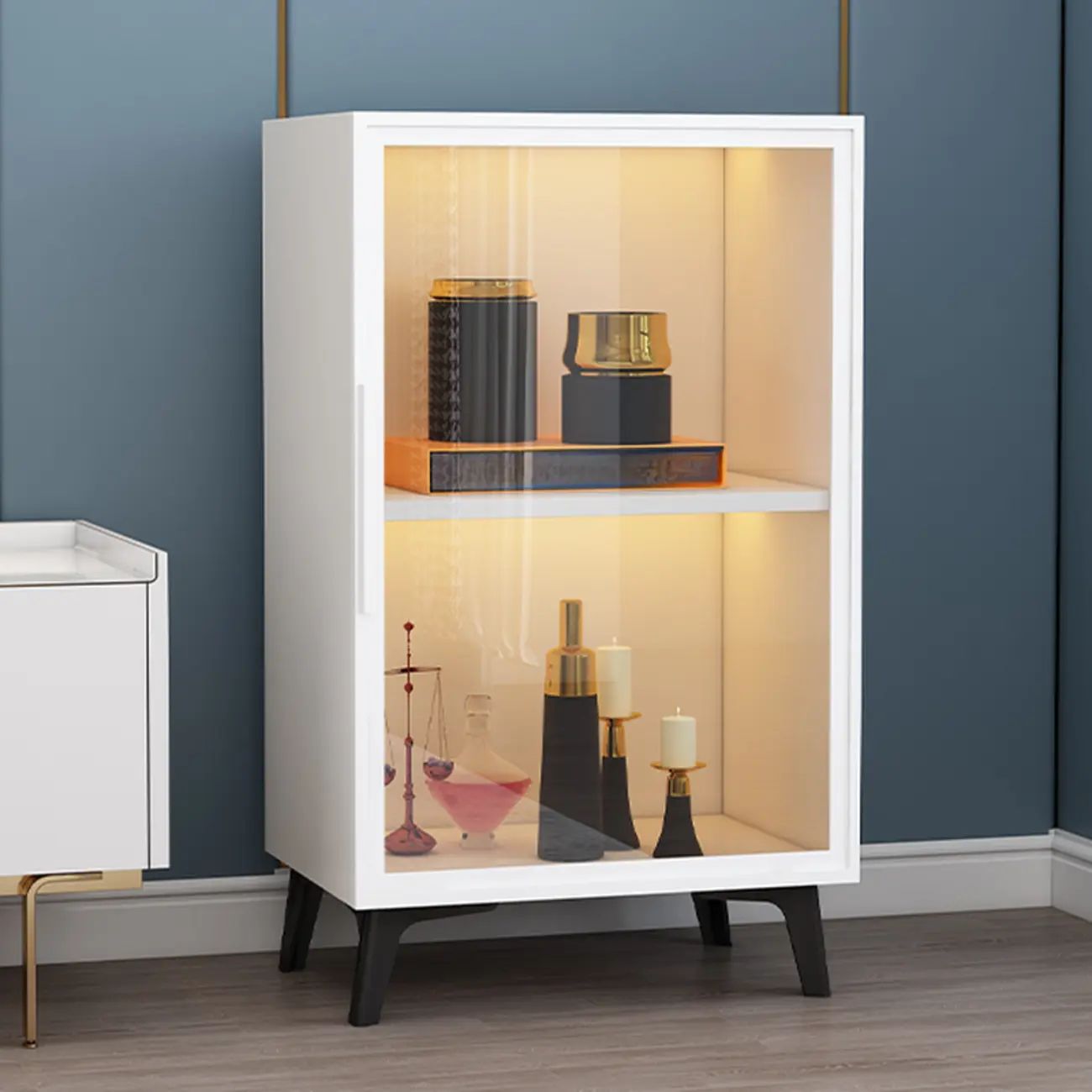 Compact Freestanding Enclosed Wooden Glass Curio Cabinet