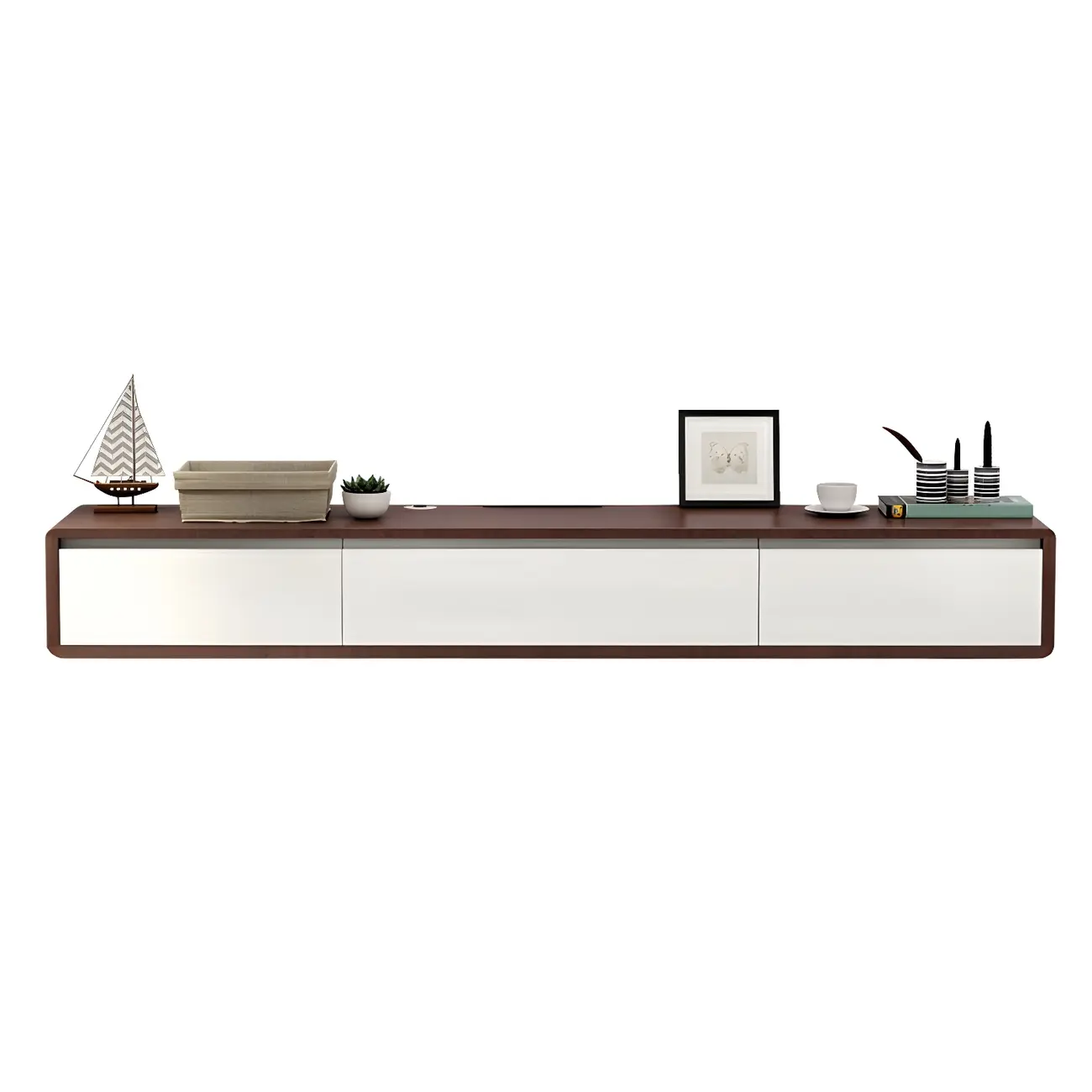 White Floating Mount Wood Drawers Cabinet TV Stand