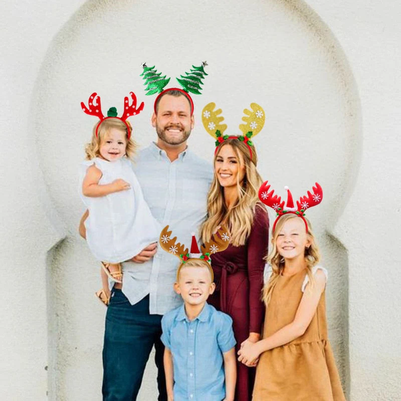 HULIANFU 2026  Christmas Headbands Christmas Tree Reindeer Antlers Hairband Xmas Party Kids Hairhoop  Christmas Glasses Photo Booth Props - Deanwangkt