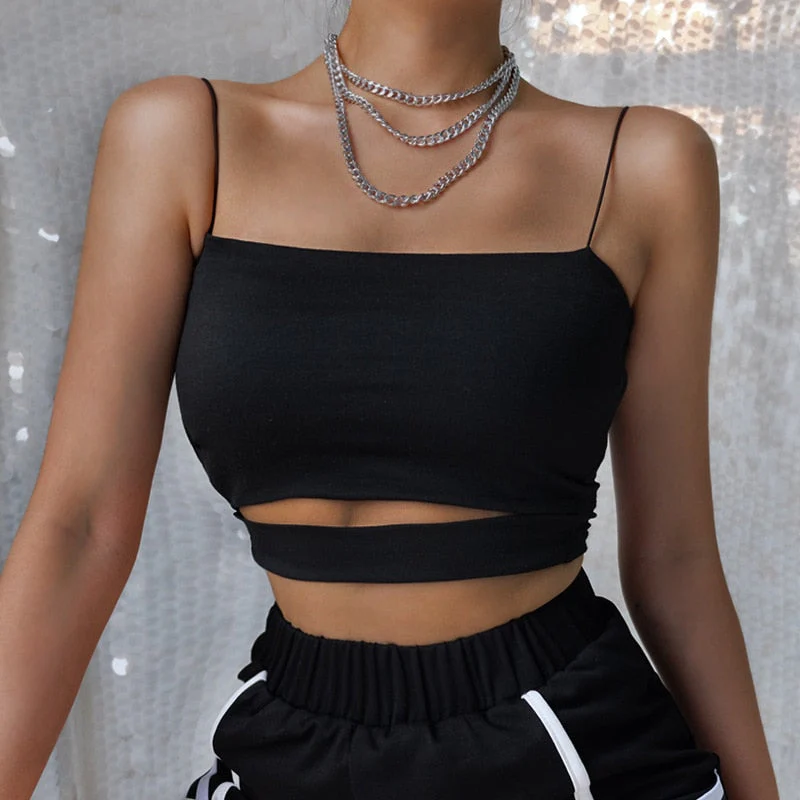 Hulianfu New Fashion Hot Sexy Women Summer Sexy Casual Sleeveless Cut-Out Short Tee Shirt Crop Top Vest Strap Tank Top Blouse - Deanwangkt
