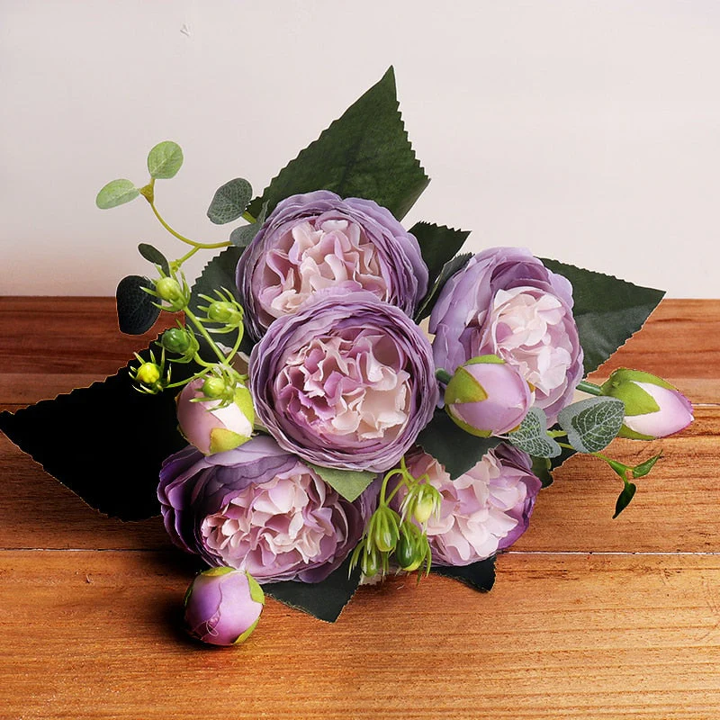 HULIANFU 2026  30cm Rose Pink Silk Bouquet Peony Artificial Flowers 5 Big Heads 4 Small Bud Bride Wedding Home Decoration Fake Flowers Faux - Deanwangkt