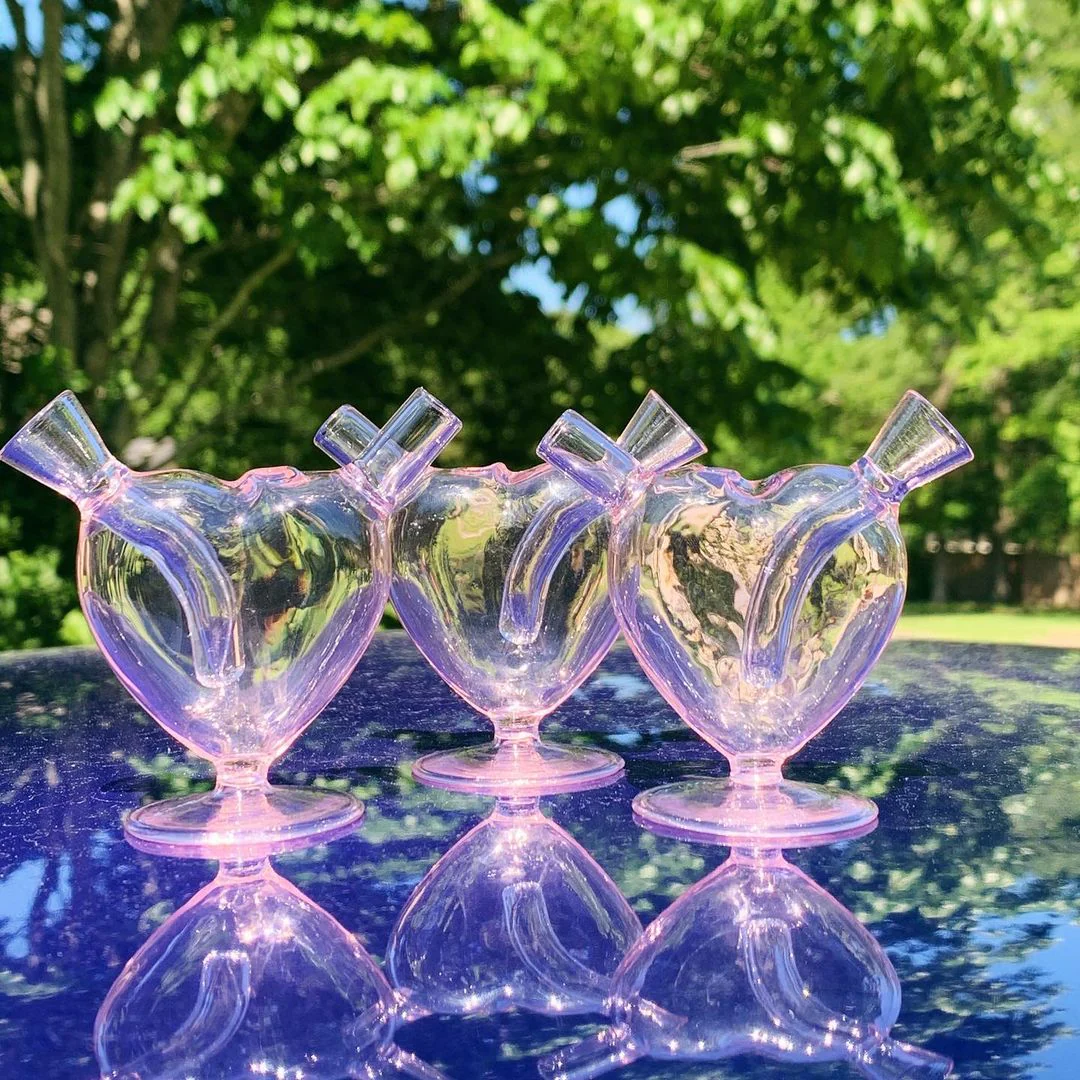 HULIANFU Pink Glass Smart MINI Bubblers Heart Cigarette Filter Tips Cigarette Water Pipe - Deanwangkt
