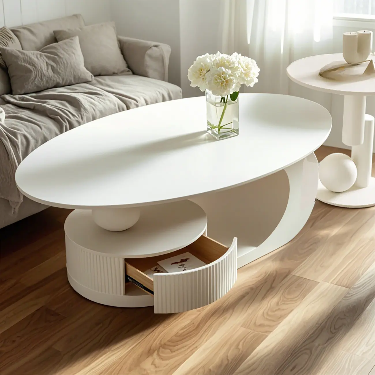 Modern White Stone Top Coffee Table with Scratch Resistant