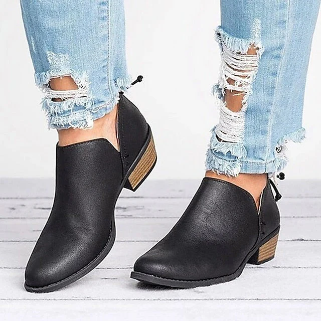 Women's Boots Slouchy Boots Chelsea Boots Outdoor Office Daily Booties Ankle Boots Summer Low Heel Cuban Heel Round Toe Elegant Casual Minimalism Walking Shoes Faux Leather Zipper Solid Color Black - Deanwangkt