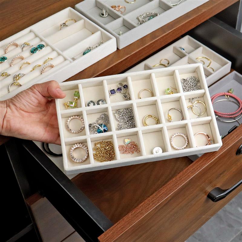HULIANFU Velvet Jewelry Display Tray Case Hot Sales Stackable Exquisite Jewellery Holder Portable Ring Earrings Necklace Organizer Box - Deanwangkt
