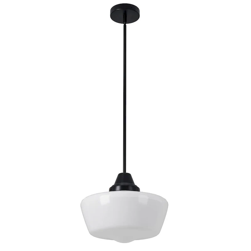 Modern Black 1-Light Pendant Light Fixture with Opal Glass Shade