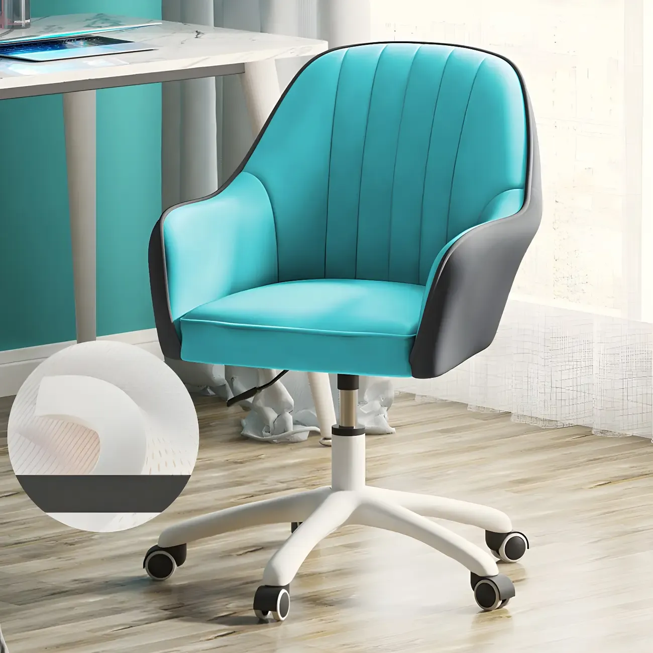 Modern Yellow Leather Swivel Office Chair