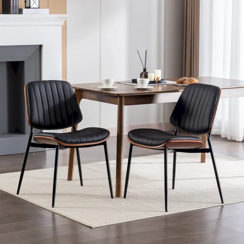 GDFStudio Mid Century Modern Armless Upholstered Dining Chairs with Metal Legs