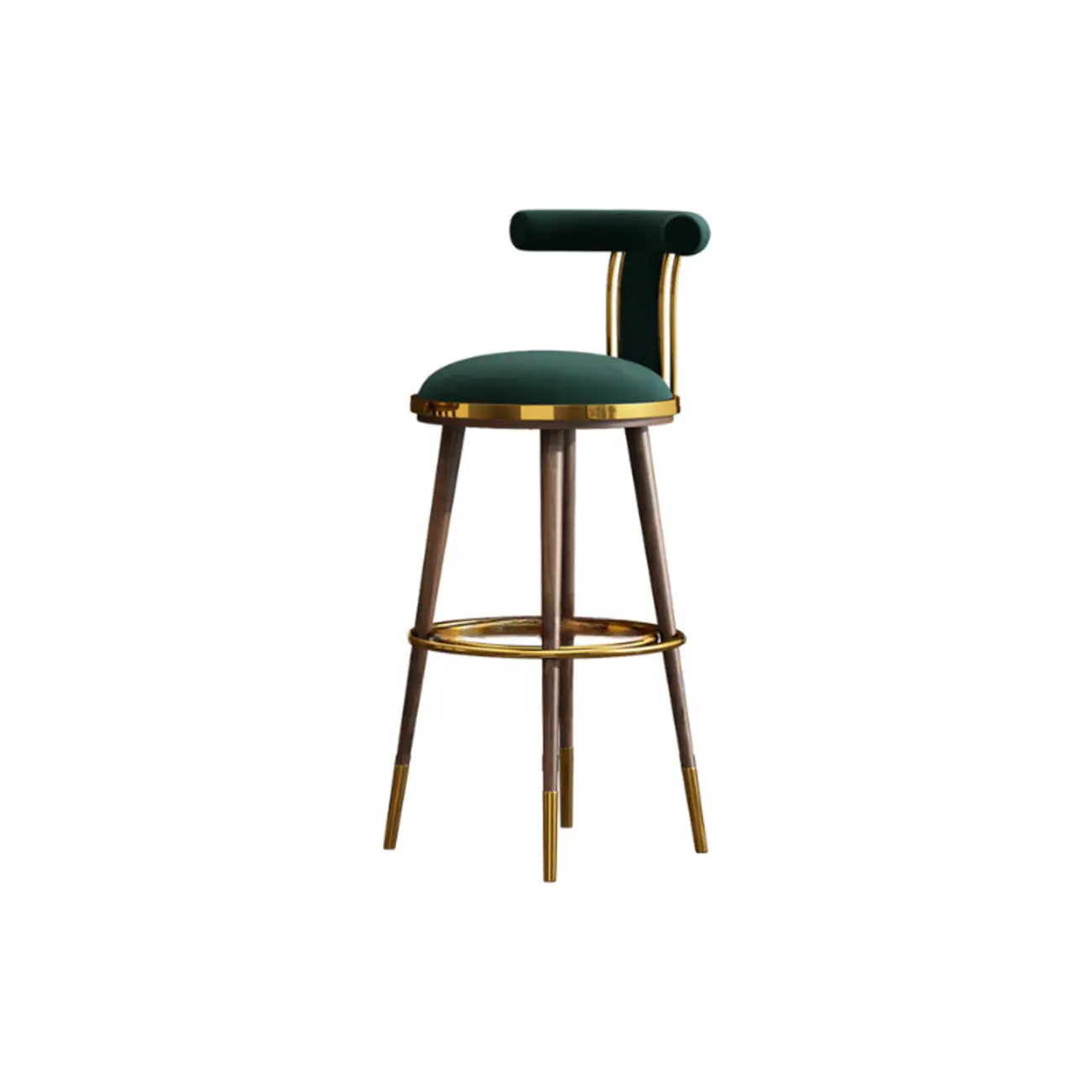 Glam Wood Velvet Upholstered Gold Accent Bar Stool
