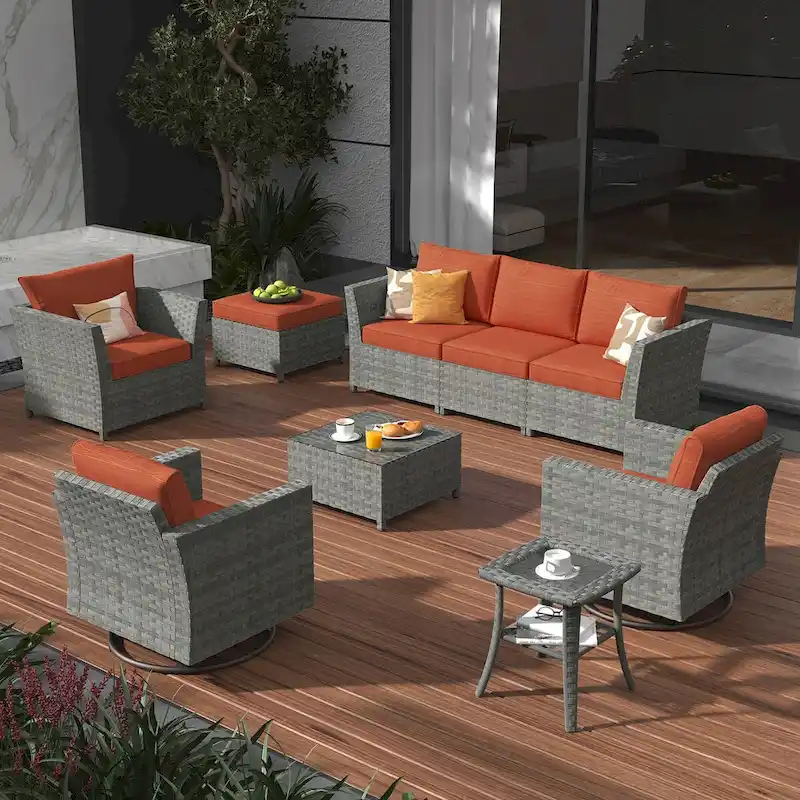 XIZZI 9-piece Patio Furniture Sectional Set with Swivel Rocking Chairs