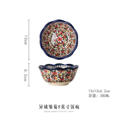HULIANFU Krusoal Retro Ceramic Handle Salad Bowl Household Oven Breakfast Bake Pan Microwave Bohemia Binaural Soup In-glaze Tableware - Deanwangkt