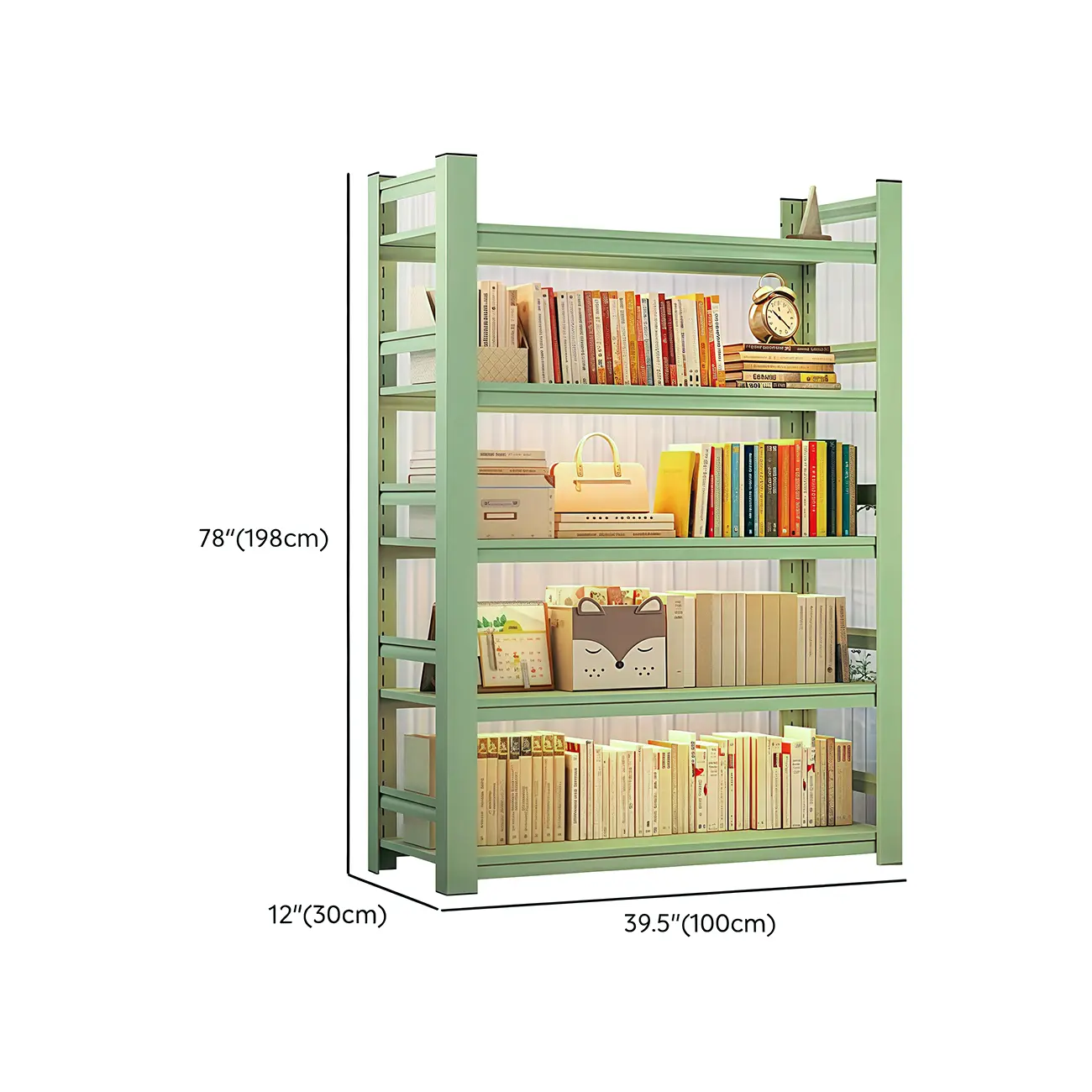 Multi-functional Vertical Green Steel 5-Shelf Bookshelf