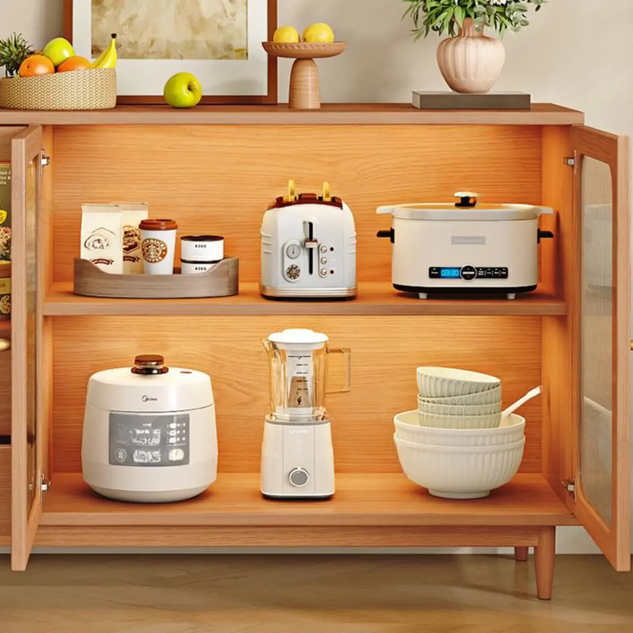 Natural Finish Rubberwood Sideboard with Drawers