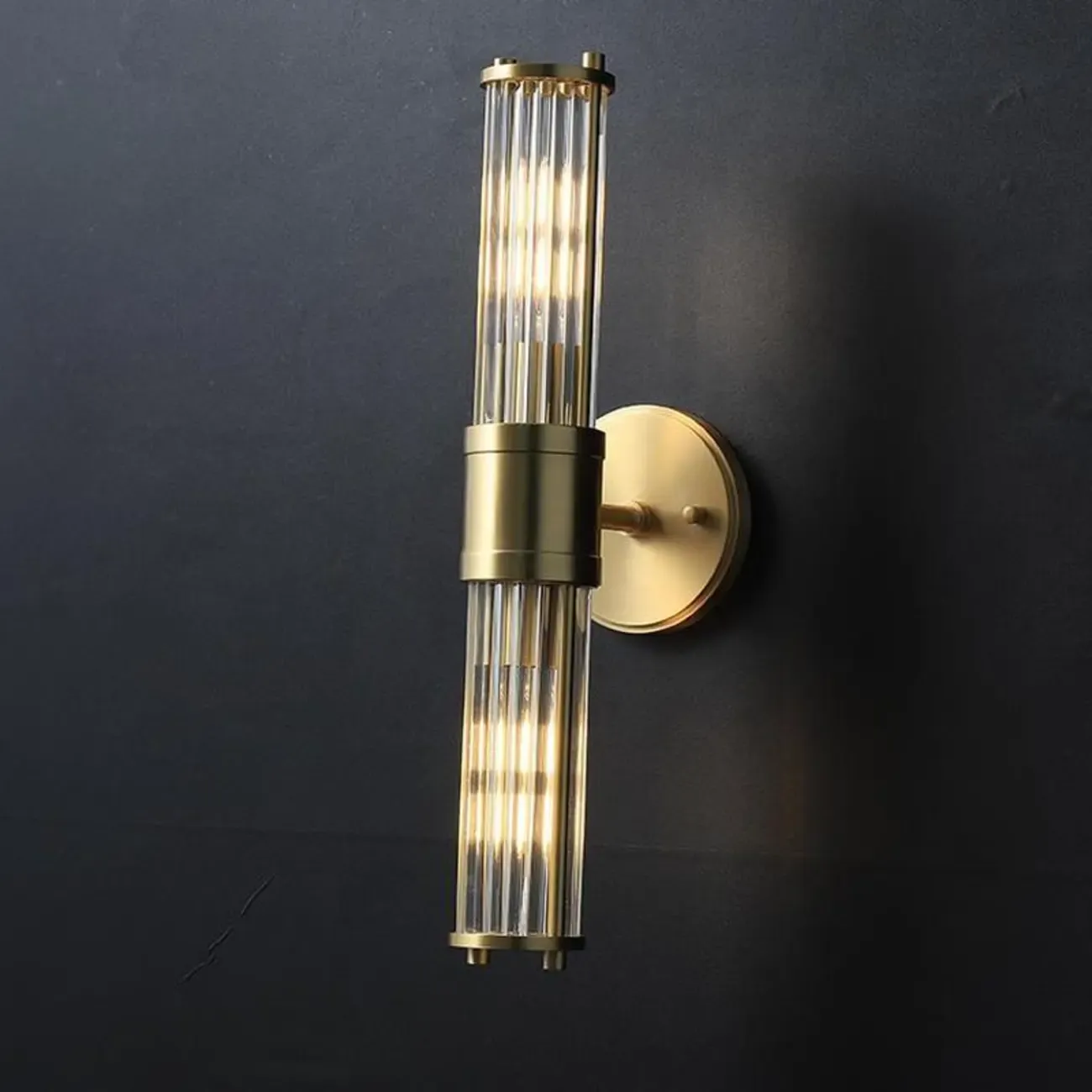 Modern Gold Cylinder Metal Vanity Light with Clear Stripe Glass