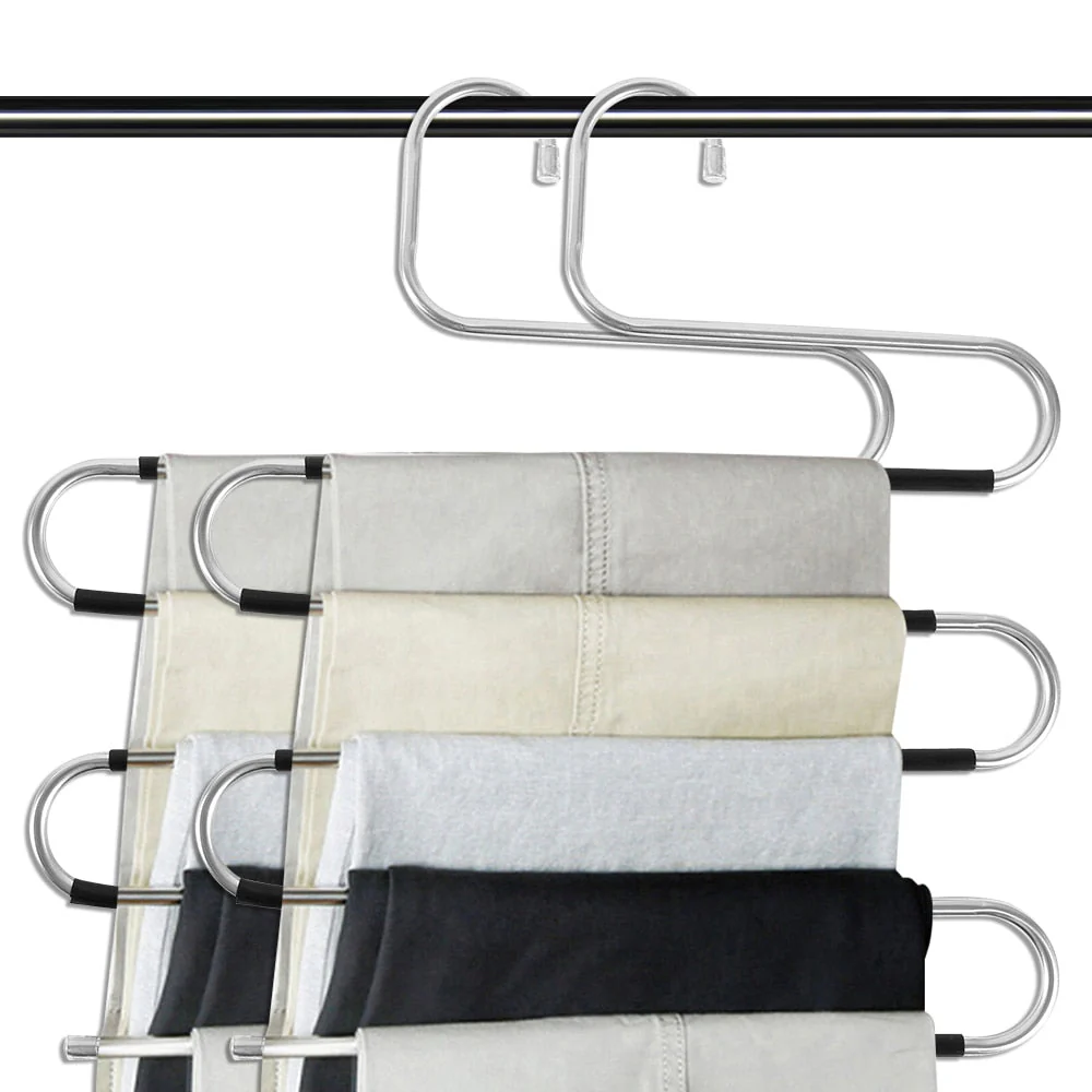HULIANFU S-shaped 5 Layers Trousers Hanger Rack Bathroom Kitchen organizer Pants Holder Tie Rack for Clothes Hanger Stainless Steel - Deanwangkt