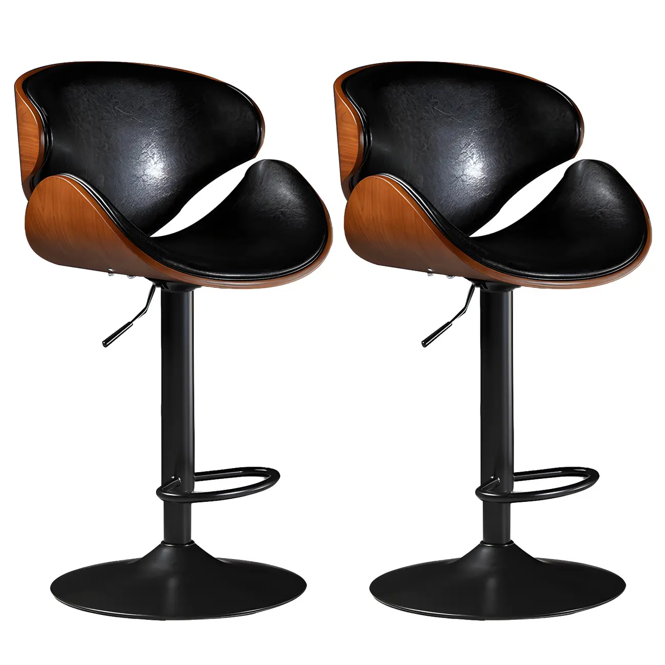 Modern Adjustable Leather Swivel Bar Stools with Backs