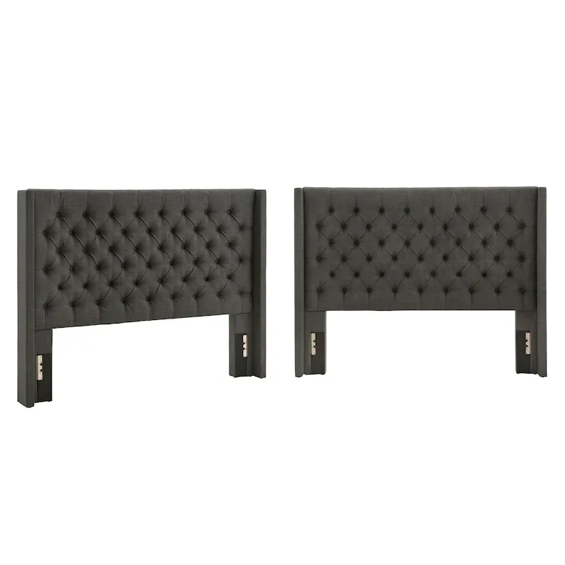 Detmold Queen Wingback Button Tufted Linen Fabric Headboard