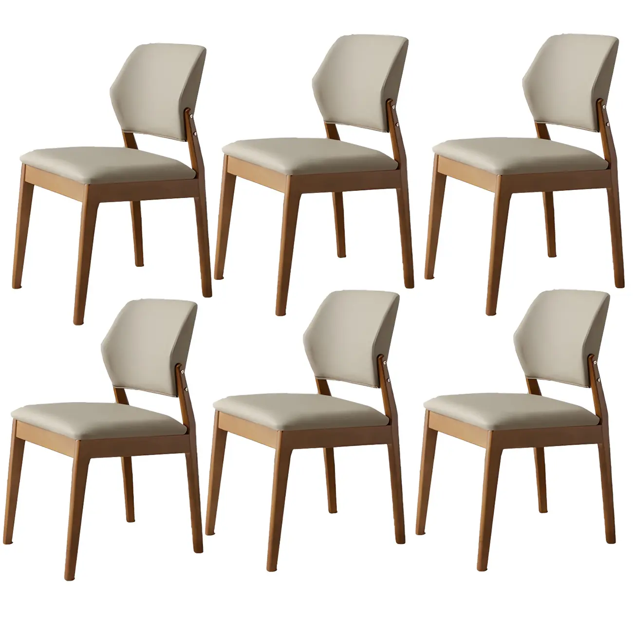 Modern Wood Faux Leather Beige Low Back Dining Chair
