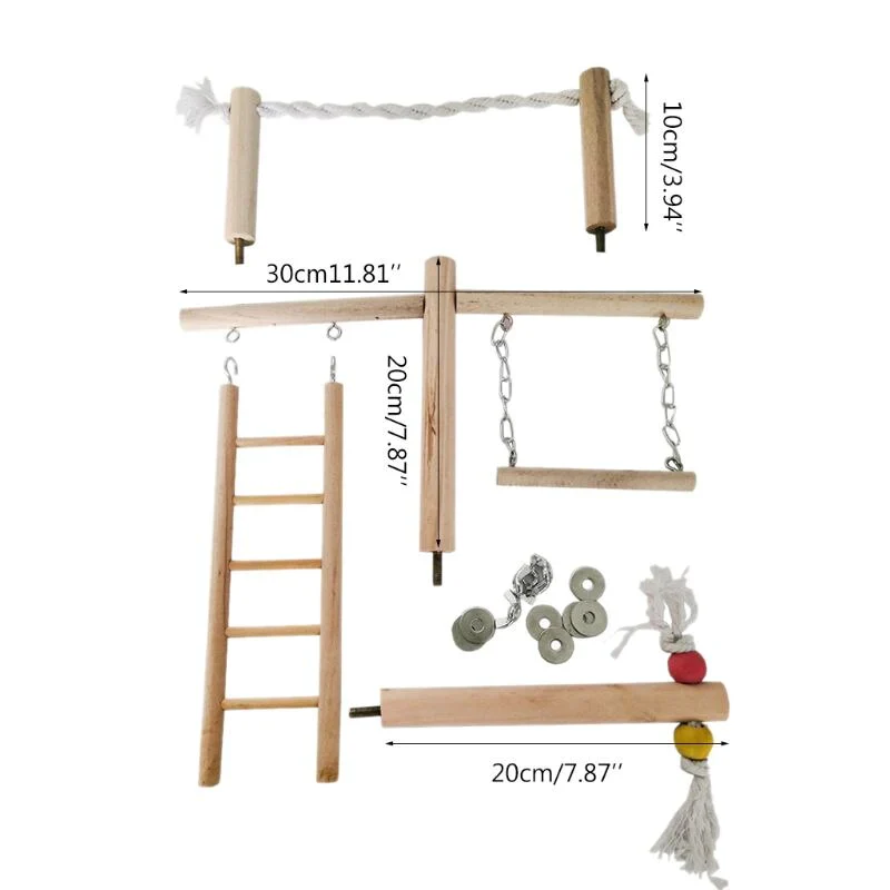 HULIANFU Parrot Climbing Ladder Swing Toy Natural Wood Bird Conure Cage Stand Rope Perch - Deanwangkt