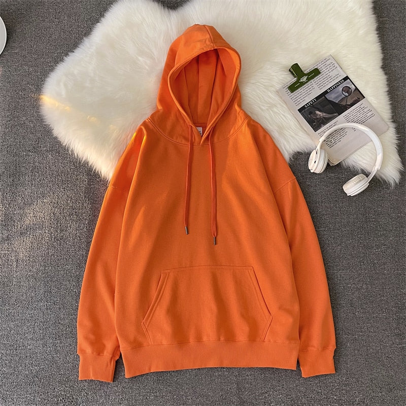 hulianfu Woman's Sweatshirts Solid Drop Shoulder Korean Female Hooded Pullovers  Thicken Warm Oversized Hoodies Women - Deanwangkt