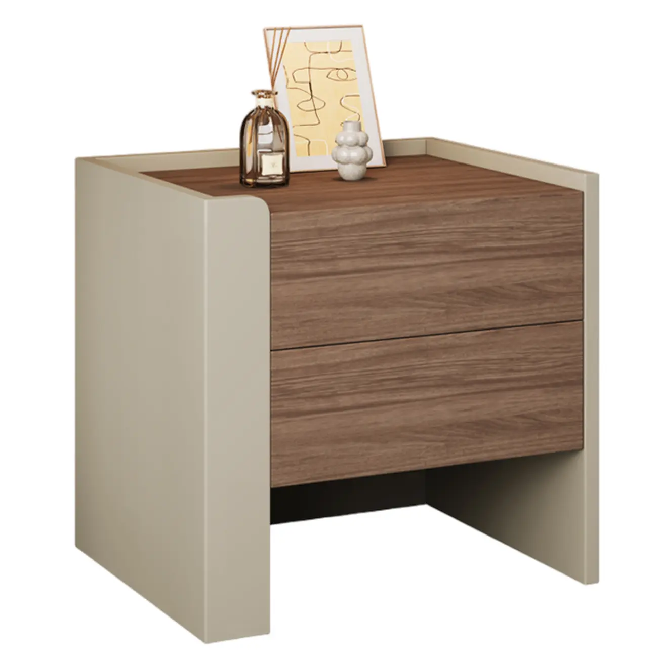 Modern Brown Grey Pine Wood 2-Drawer Nightstand