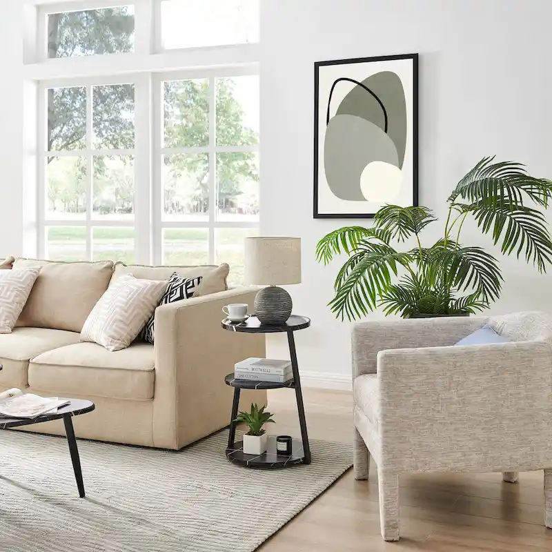 Skylar Round 3-Tier Side Accent Table with Raised Lip Edge Tabletop and Midcentury Modern Metal Asymmetric Pedestal Legs