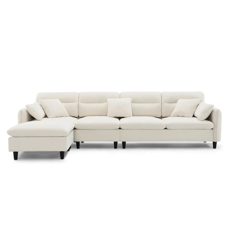 110 Modern L-Shaped Convertible 5-Seat Sectional Sofa with Removable Ottoman and 5 Cushions, Plush Chenille Fabric