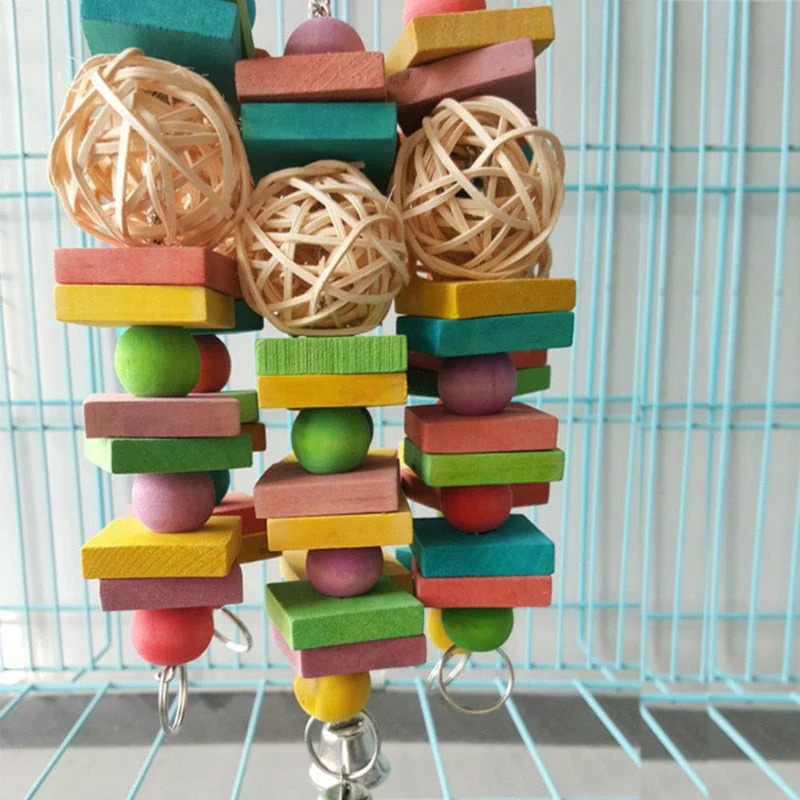 HULIANFU Pet Chewing Wood Blocks Rattan Ball Play Toy Parrot Bird Climbing Cage Hangings For Pet Products Bird Accessories - Deanwangkt