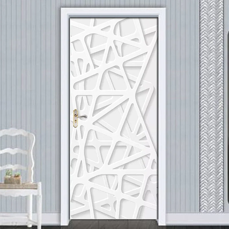 HULIANFU 2026  PVC Self-Adhesive Waterproof Door Sticker Modern 3D Abstract Line Mural Wallpaper Living Room Study Home Decor Art Door Poster - Deanwangkt