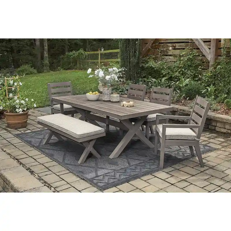 Signature Design by Ashley Hillside Barn Brown/Gray 6-Piece Outdoor Dining Package - 84  W x 42  D x 29  H