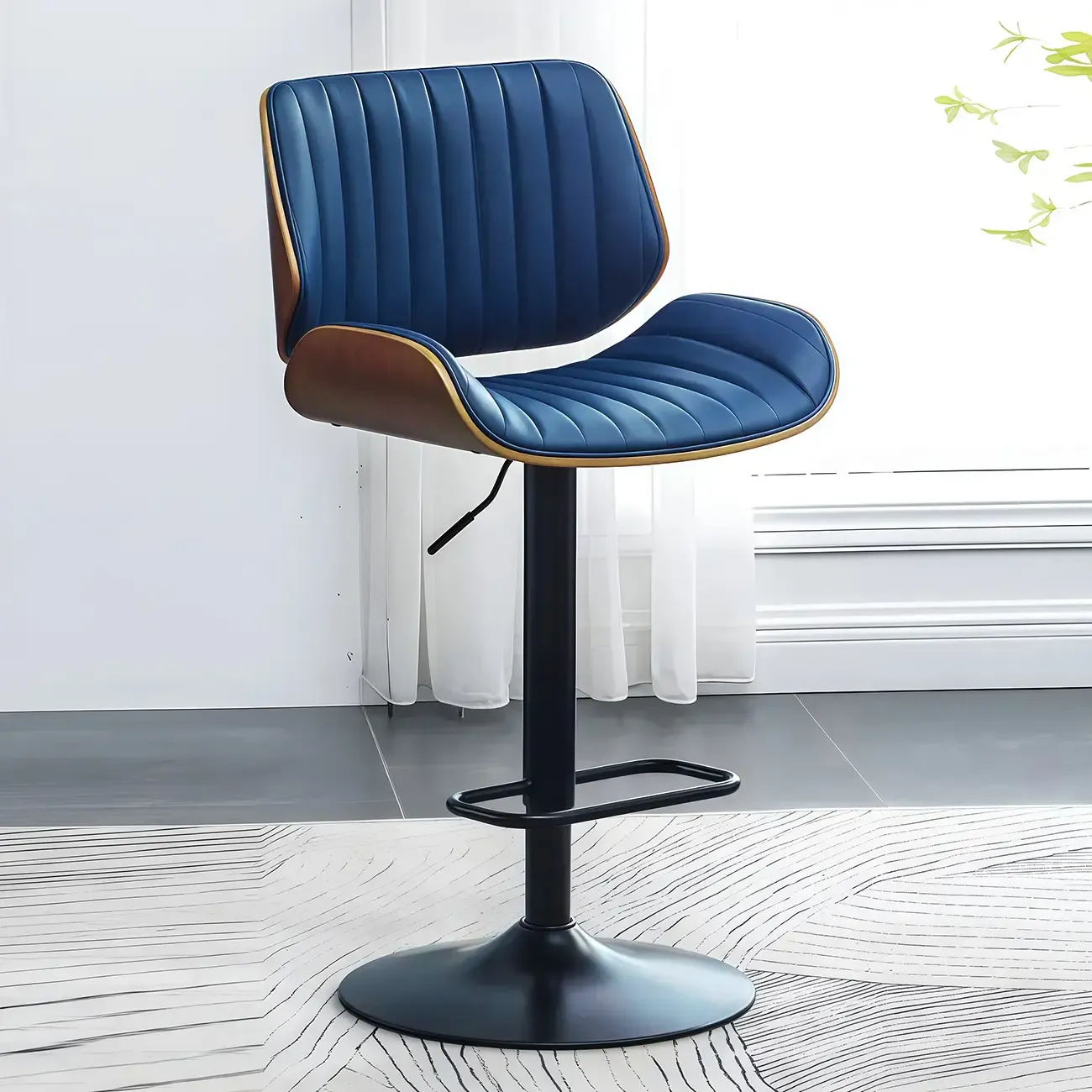 Elegant Wood Leather Red Swivel Adjustable Bar Stool