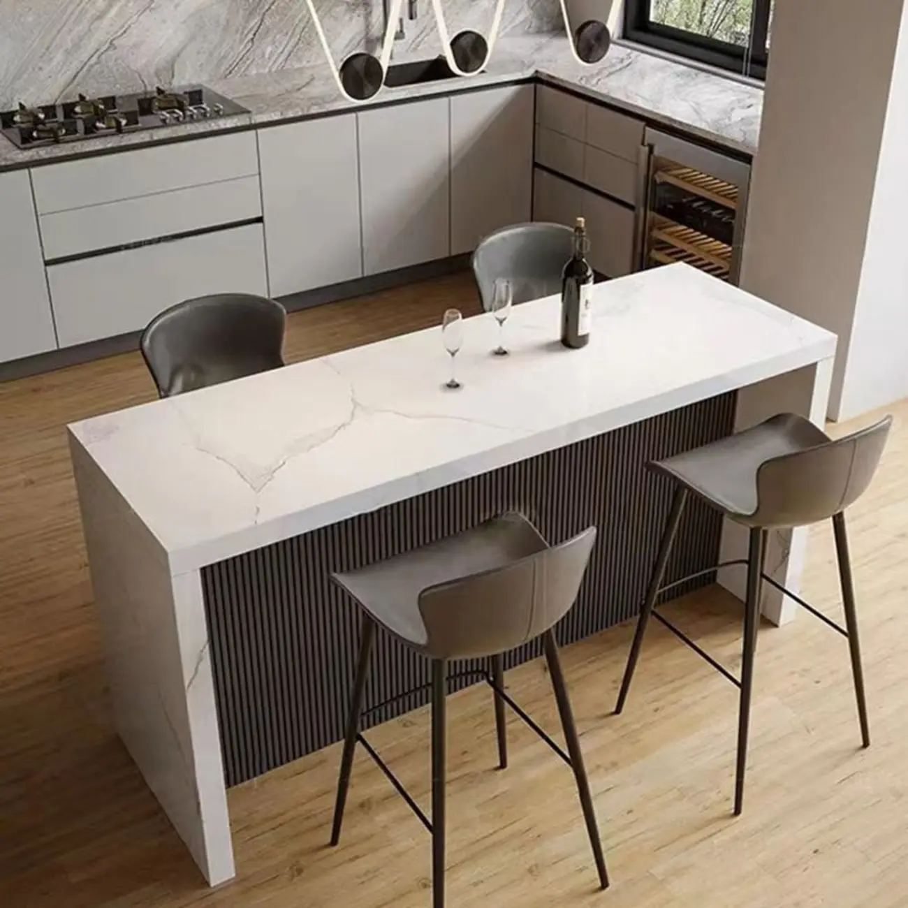 Rectangle White Marble Counter Height Bar Tables