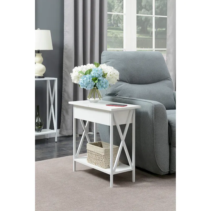 Tucson Flip Top End Table with Charging Station and Shelf