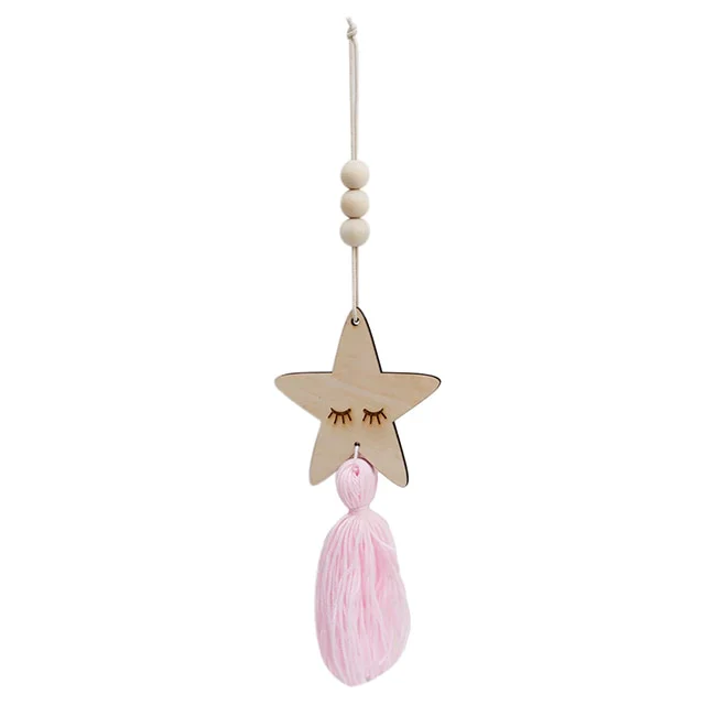 HULIANFU Nordic Style Wall Hanging Ornament For Photography Props Cute Star Shape Wooden Beads Tassel Pendant Baby Room Decoration - Deanwangkt