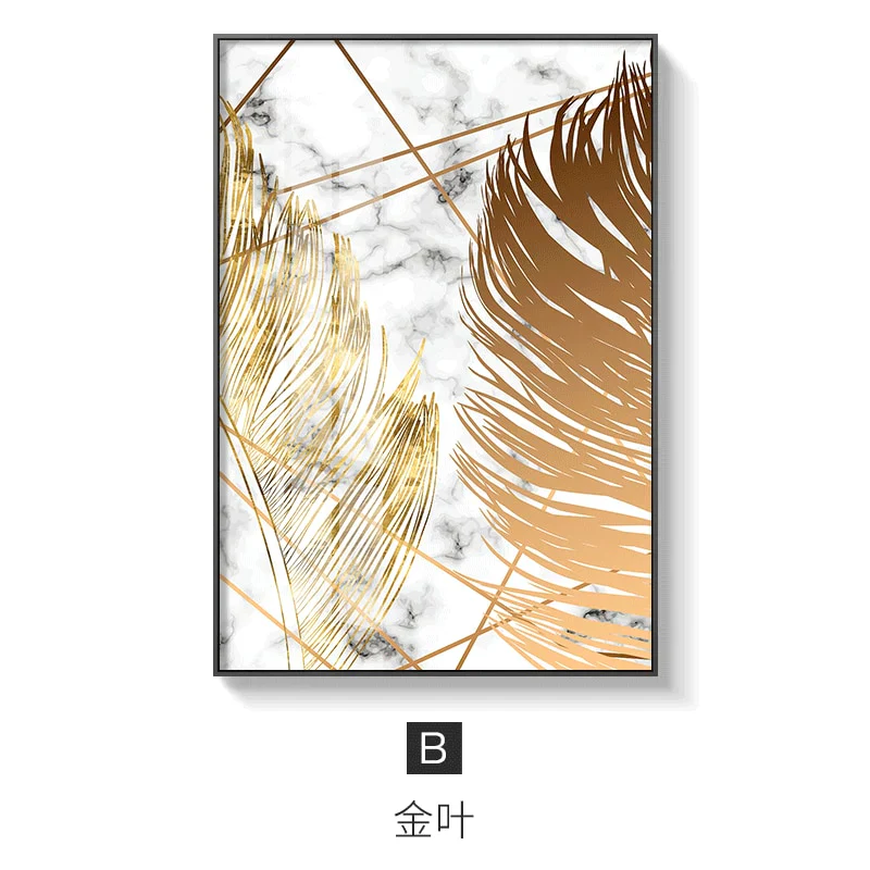 HULIANFU Nordic Golden Abstract Leaf Flower Wall Art Canvas Painting Modern Plant Poster Print Wall Picture Living Room Unique Decoration - Deanwangkt