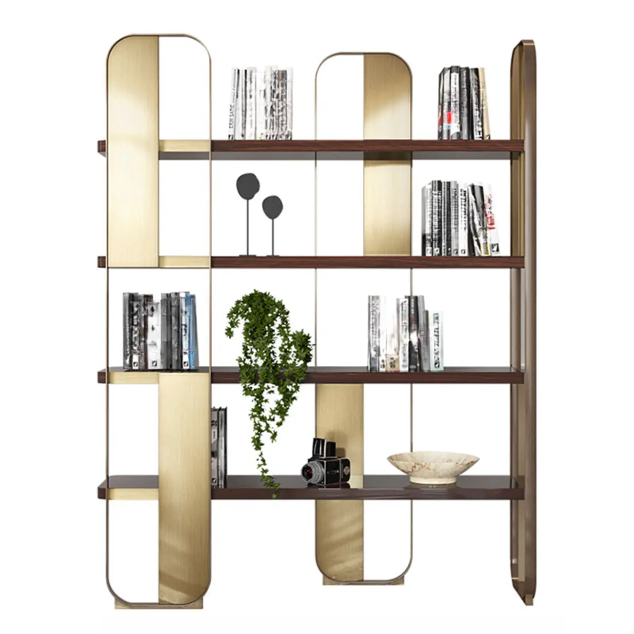 Minimalist Horizontal Wood Shelf Steel Etagere Bookcase