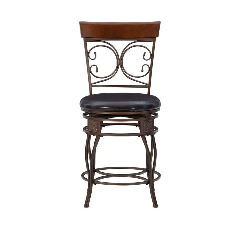 Onyx Big & Tall 360 Swivel Metal and Wood Scroll Counter Stool