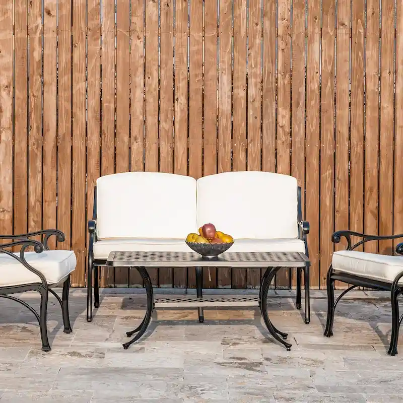 Elm Plus 2 Piece Cast Aluminium Patio Sectional Sofa Set with Beige Cushions