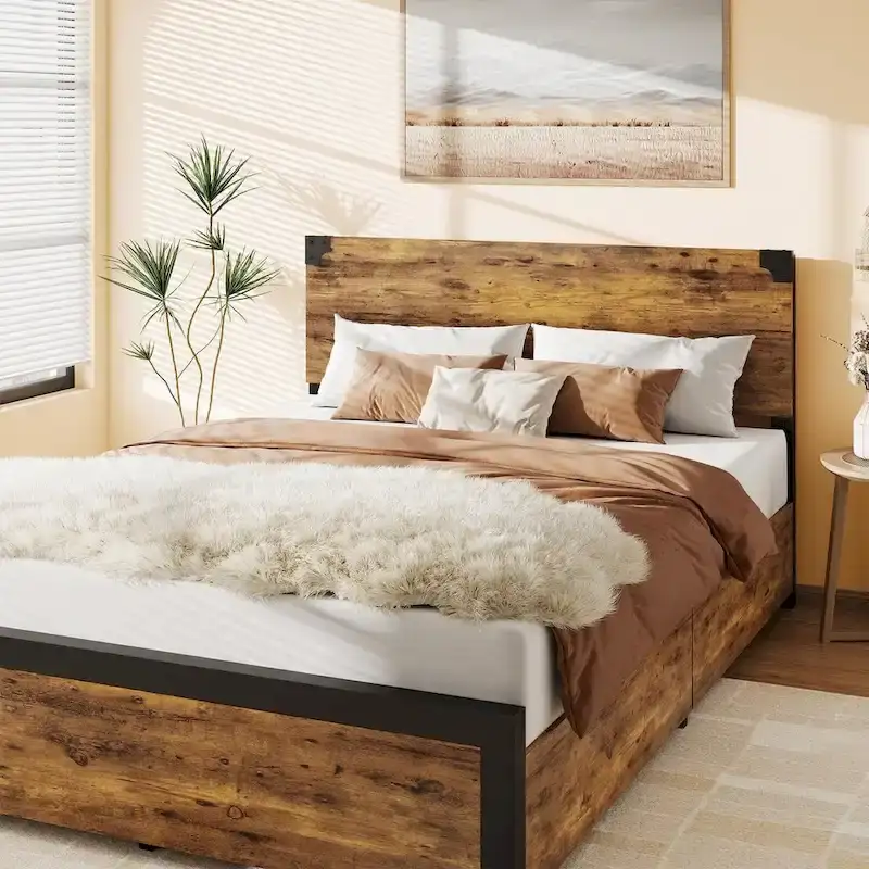 Bed Frame with with Wood Headboard