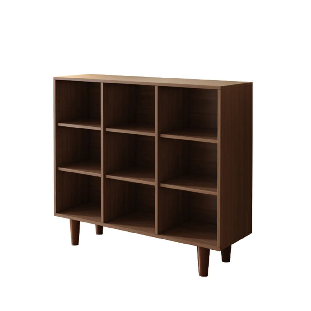 Wide 7-Shelf Modern Wooden Nut-Brown Open Bookcase
