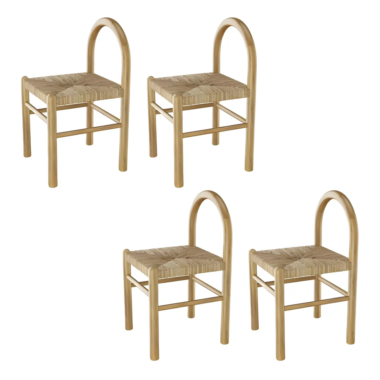 Rustic Wood Natural Rattan Bar Stool with Footrest