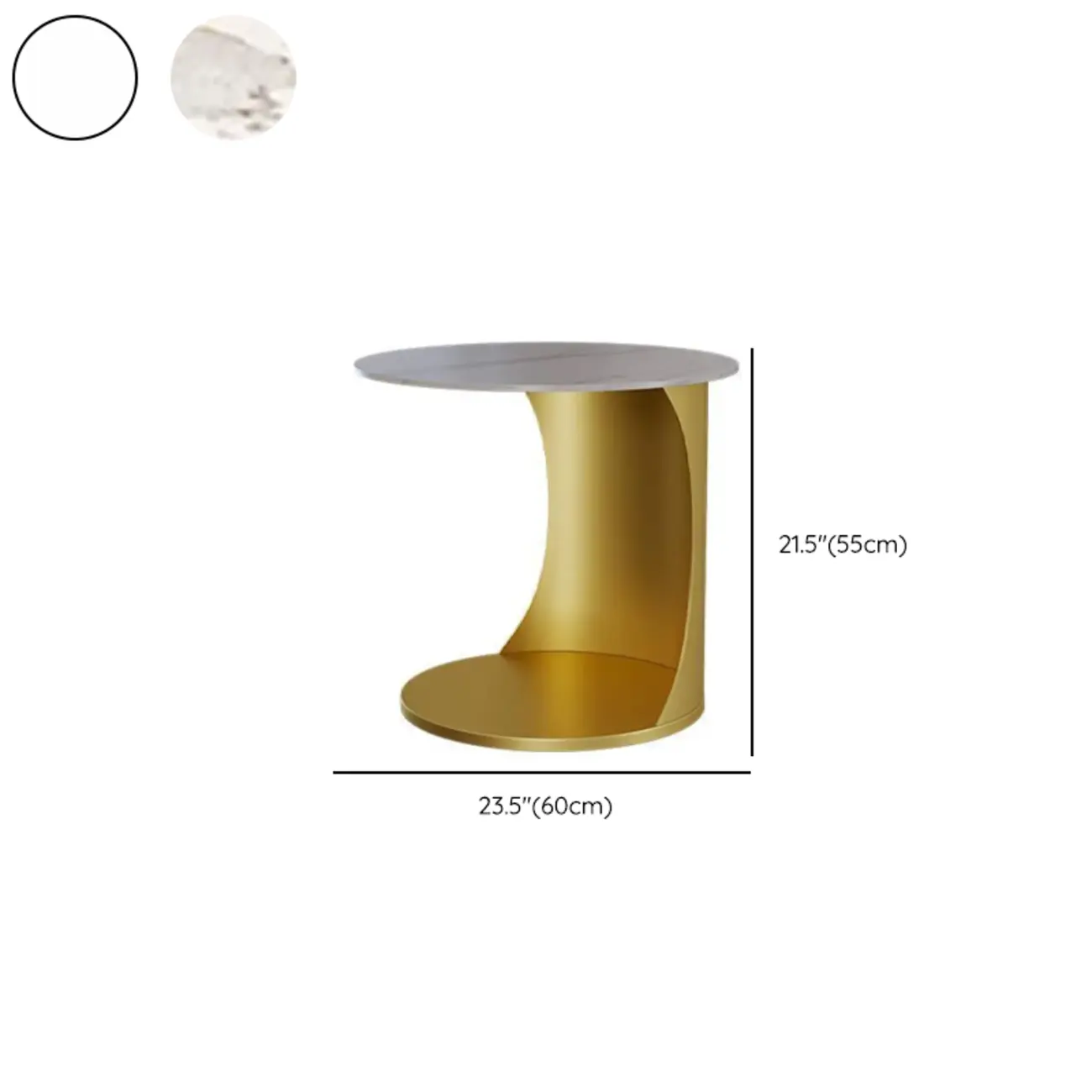 Classic C-Shaped White Marble Side Table with Gold Metal Base