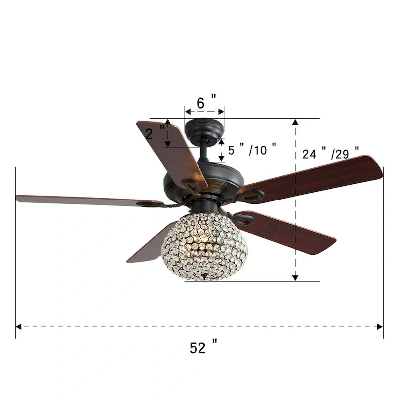 Crystal Ceiling Fan With 3 Speed Wind 5 Plywood Blades