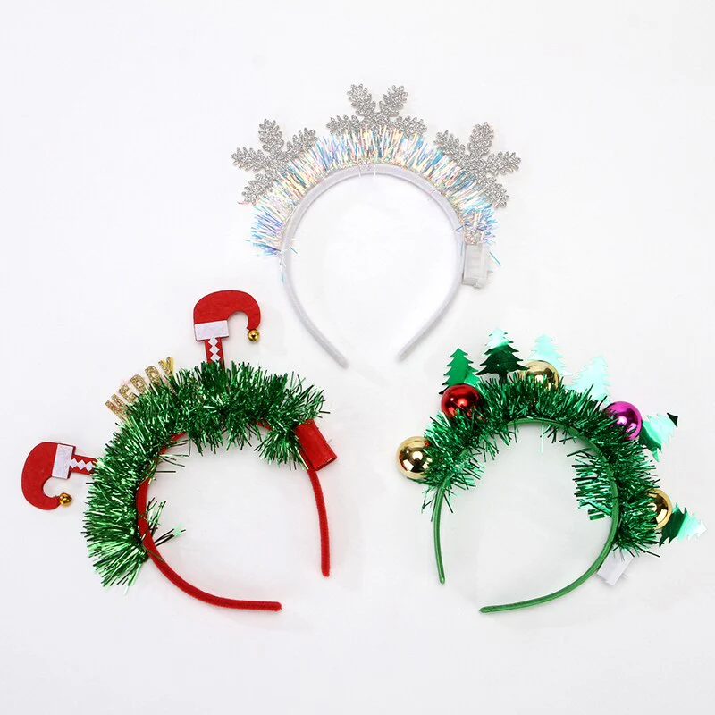 HULIANFU 2026  LED Light Christmas Headband Foil Tinsel Snowflake Ball Elven Feet New Year Hair Accessories For Girls Christmas Headband Light - Deanwangkt