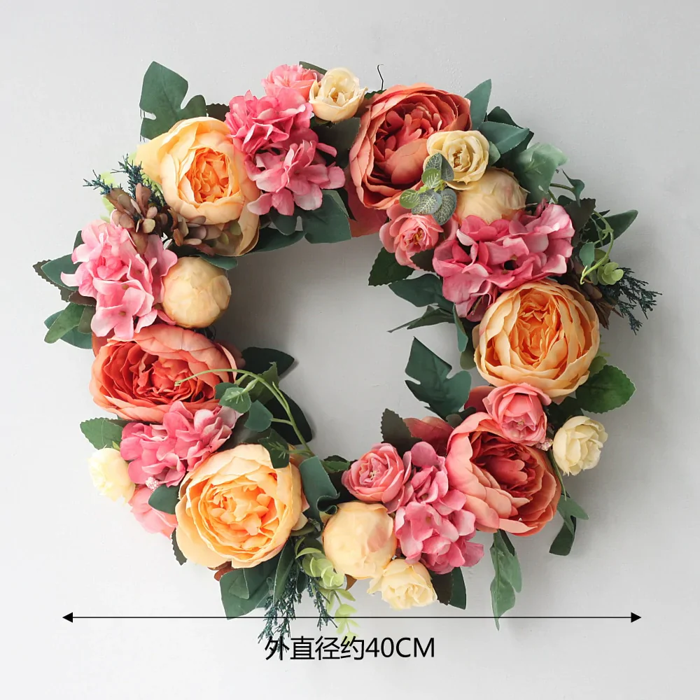 HULIANFU Peony simulated garland Rattan ring decoration Photography props Wedding wreath Flower home door Decoration - Deanwangkt
