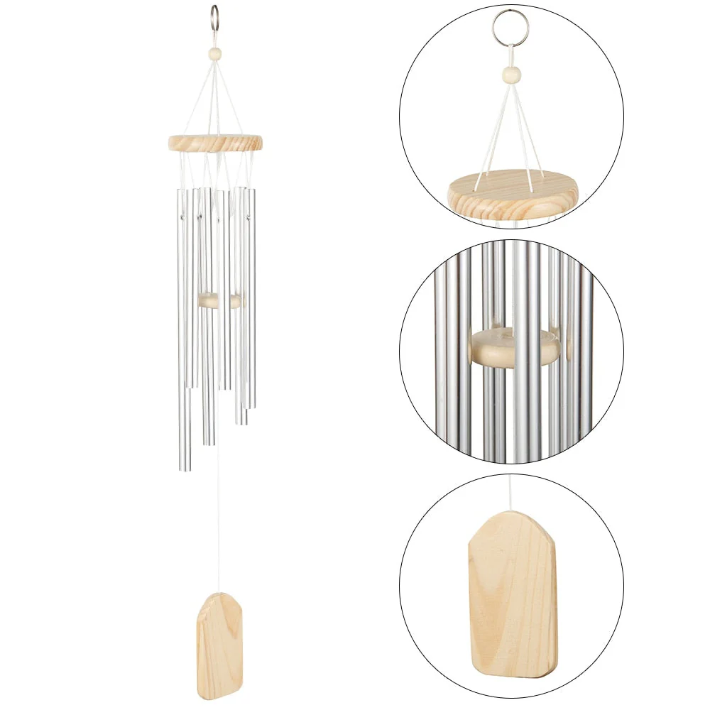 HULIANFU Silver 6 Tube Wind Chime Chapel Bells Wind Chimes Door Wall Hanging Ornament Home Garden Outdoor Decor Wind Chimes - Deanwangkt