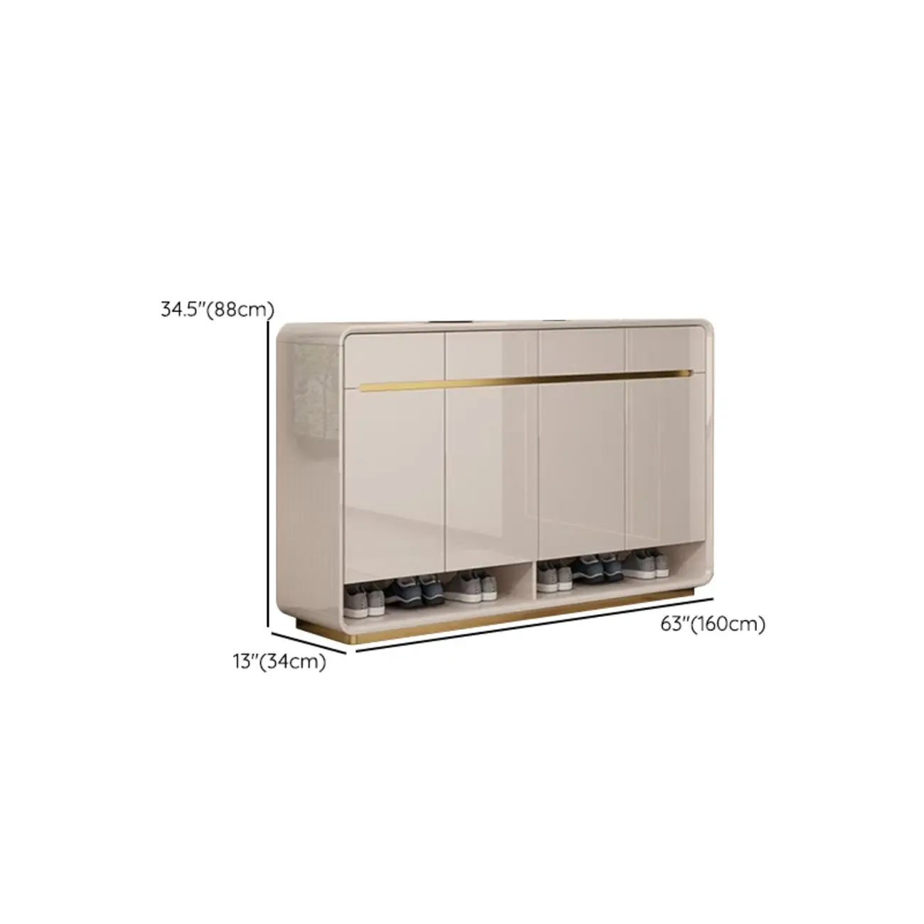 Glam Beige Solid Wood Shoe Cabinet with Display Top