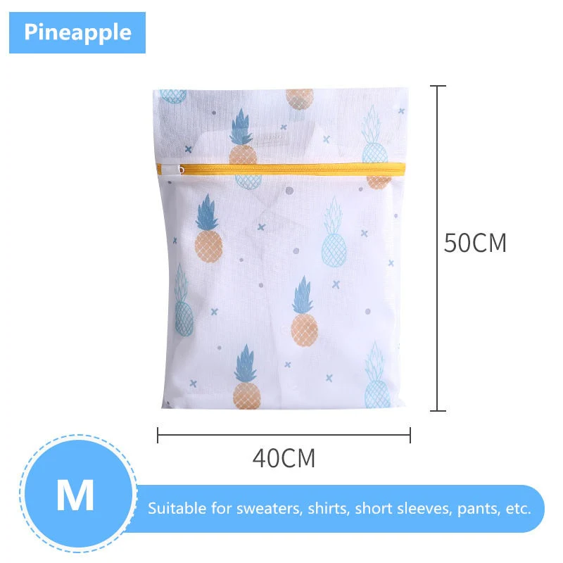 HULIANFU Pineapple Printing Zippered Mesh Laundry Bag Polyester Washing Net Bag For Underwear Sock Washing Machine Pouch Clothes Bra Bags - Deanwangkt