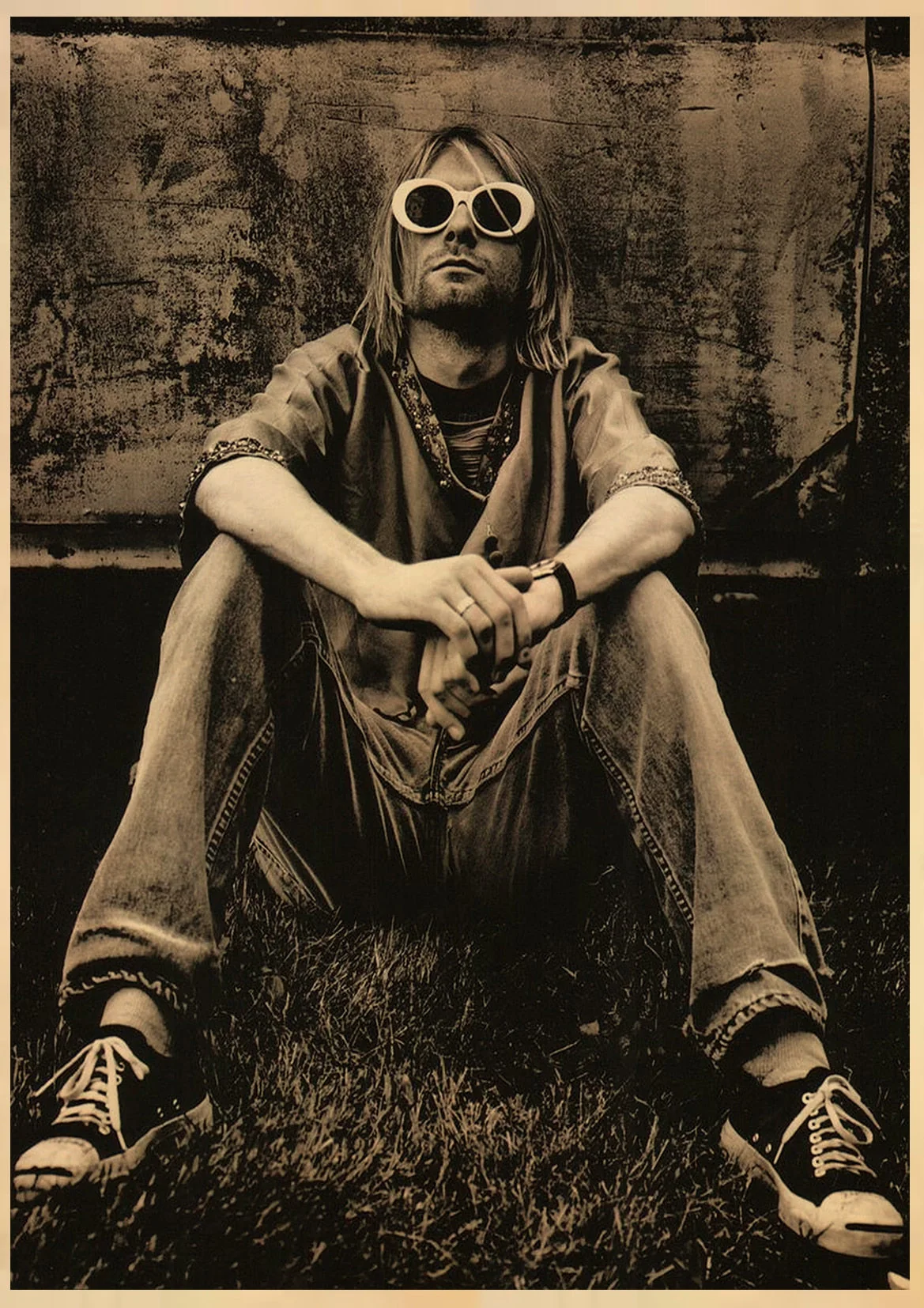 HULIANFU Singer Kurt Cobain Posters Rock and Roll Music Retro Kraft Paper Sticker DIY Vintage Room Bar Cafe Decor Gift Art Wall Paintings - Deanwangkt