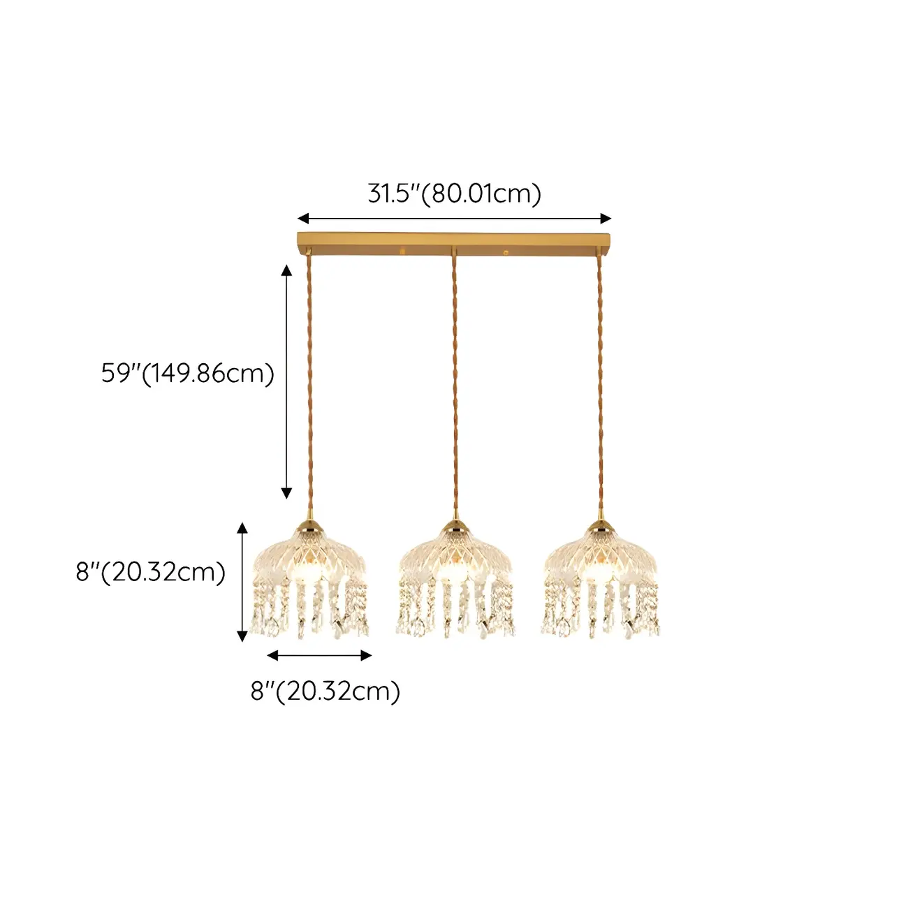 Elegant Glass-Crystal Gold Island Pendant Lights